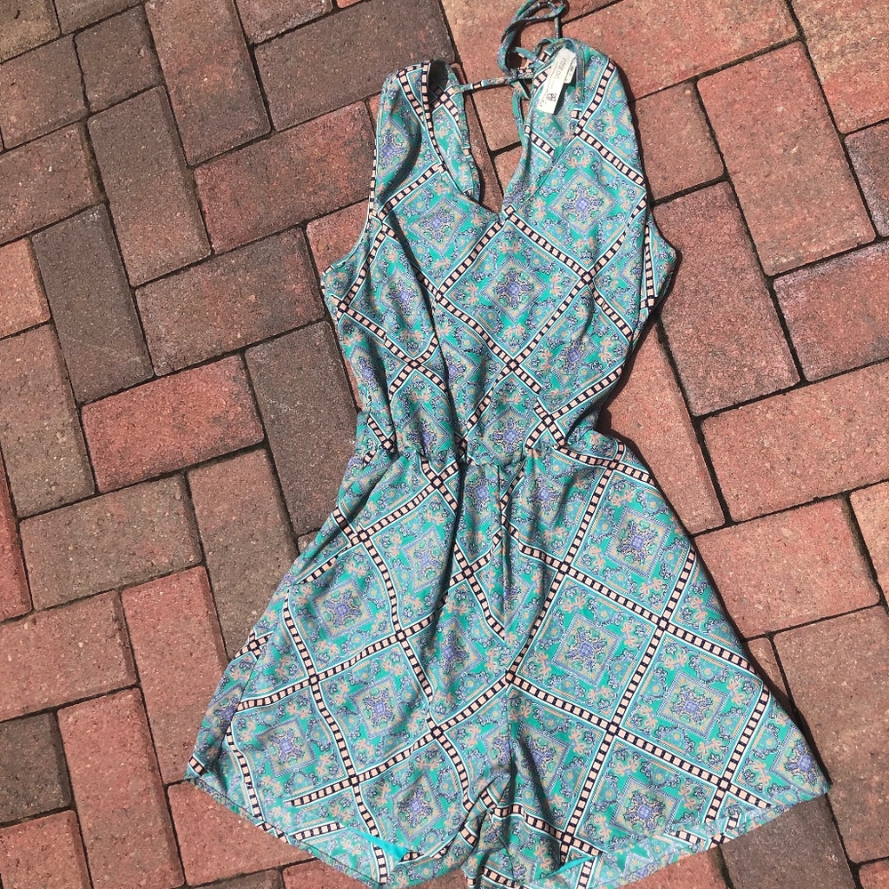 Unique Printed Romper with Crossed Back
